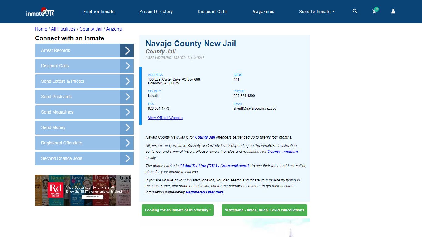 Navajo County New Jail - Inmate Locator - Holbrook,, AZ