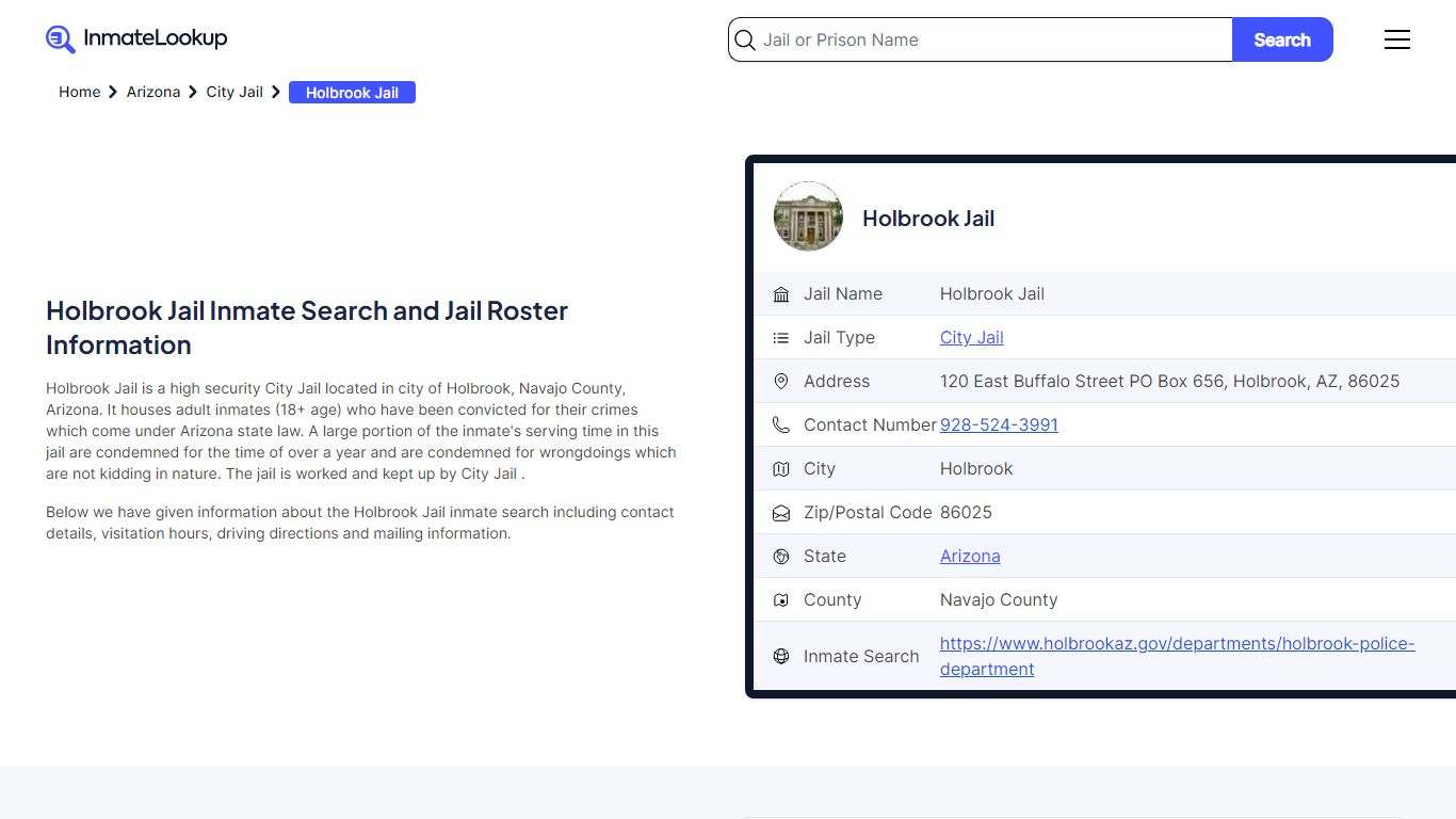 Holbrook Jail Inmate Search and Jail Roster Information